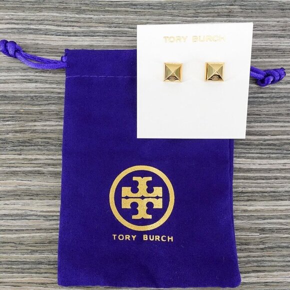 Tory Burch Pyramid Stud Earrings Gold OS - Picture 6 of 14